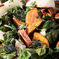 Sweet Potatoes, Apples and Braising Greens