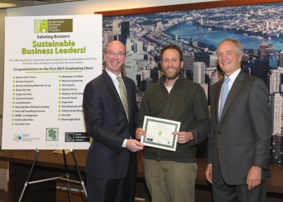 Jeff Barry of Boston Organics accepting Sustainable Business Leader certificate.