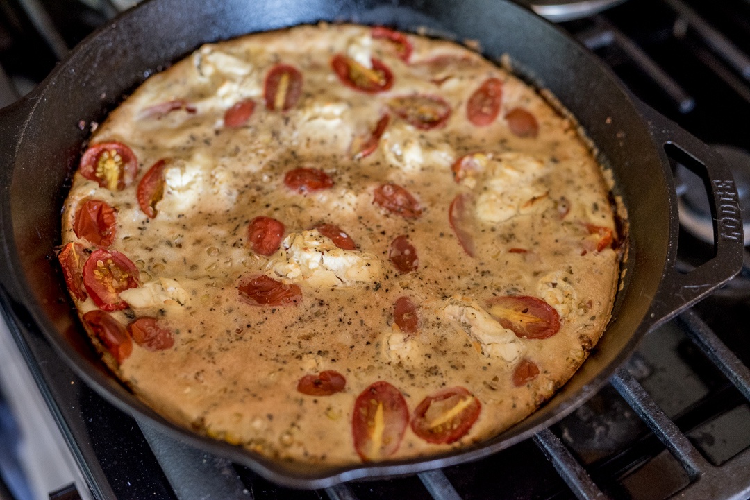 Summer Clafoutis with Cherry Tomatoes and Corn